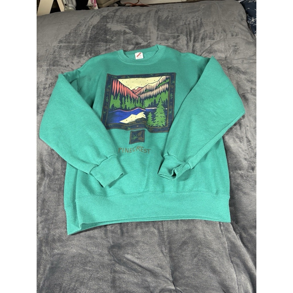 Vintage 80s 90s Jerzees Pincrest Green Sweater Size L